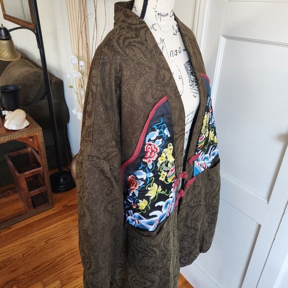 Vintage Oriental Heavily Quilted Embroidered Coat Sz L - Picture 5 of 13